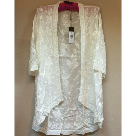 New Tolani Mantra Ivory Kimono Cardigan Open Sweater Embroidered One Size $198